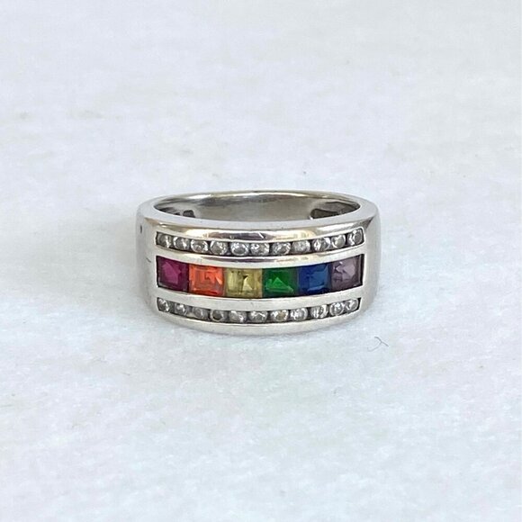 Ross-Simons Sterling Silver Channel Set Multi Gemstone Chakra Band Ring Sz 6.75 - Picture 11 of 16